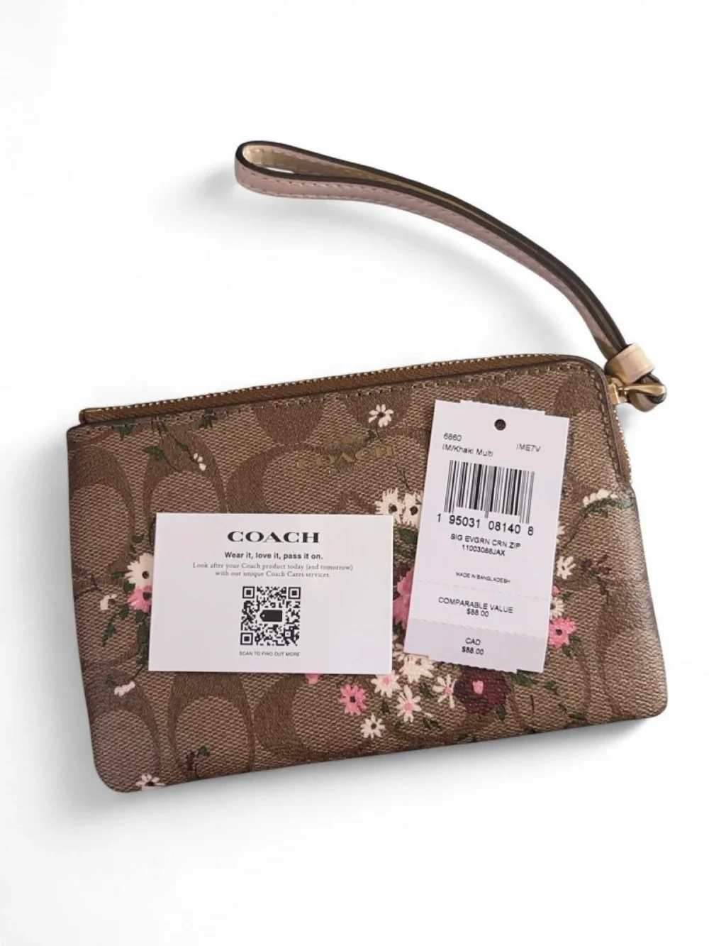 Coach Floral Logo Print Wristlet Wallet Coated Canvas Leather Gold Hardware